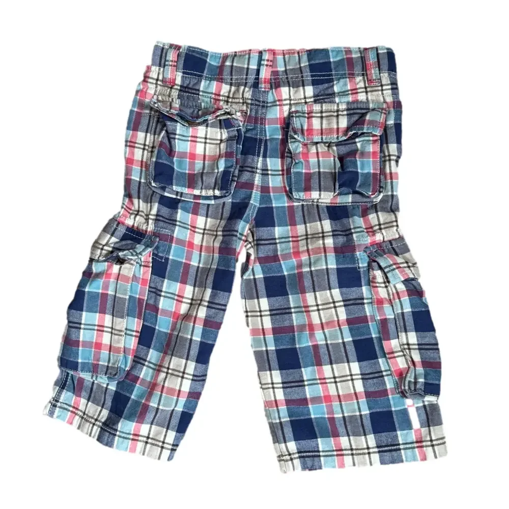 Mini Boden Boys 11 Plaid Adjustable Waistband Shorts Blue